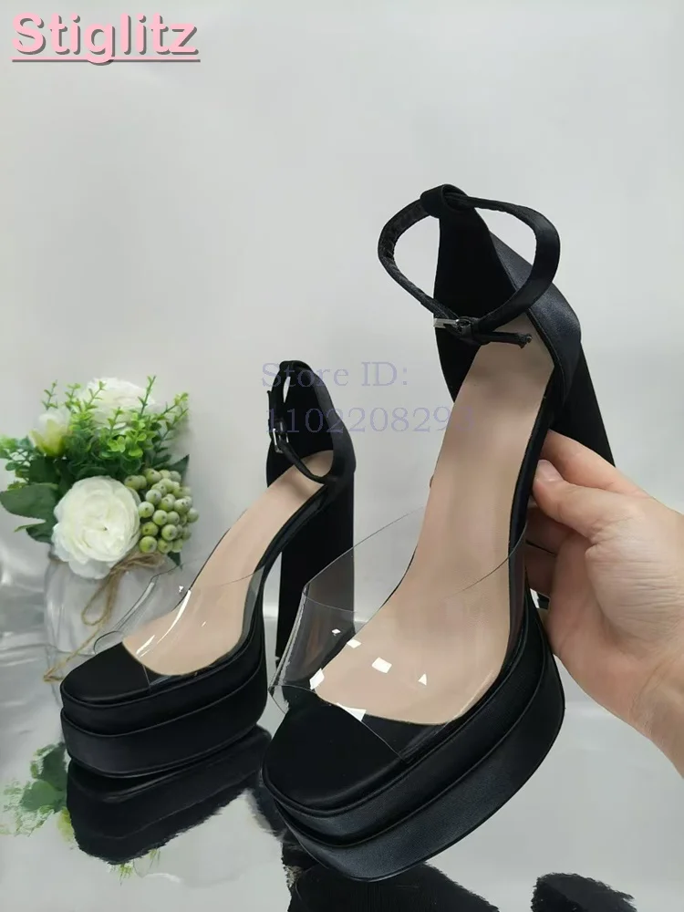 Light Blue Satin Chunky Heel S - đánh giá và giá Sandal Strappy Heeled